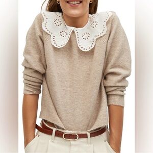 Mango Beige Sweater with Eyelet Collar